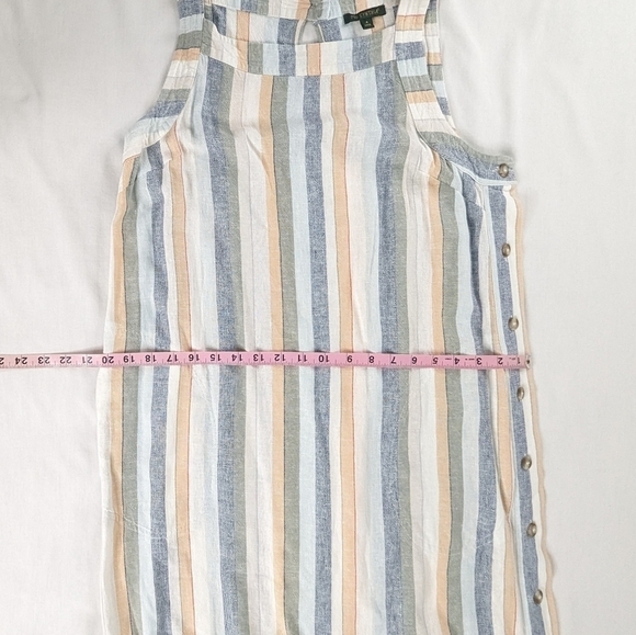 Multi Color Vertical Stripe Lined Sleeveless Dress with Keyhole Back Button Side - Picture 10 of 13